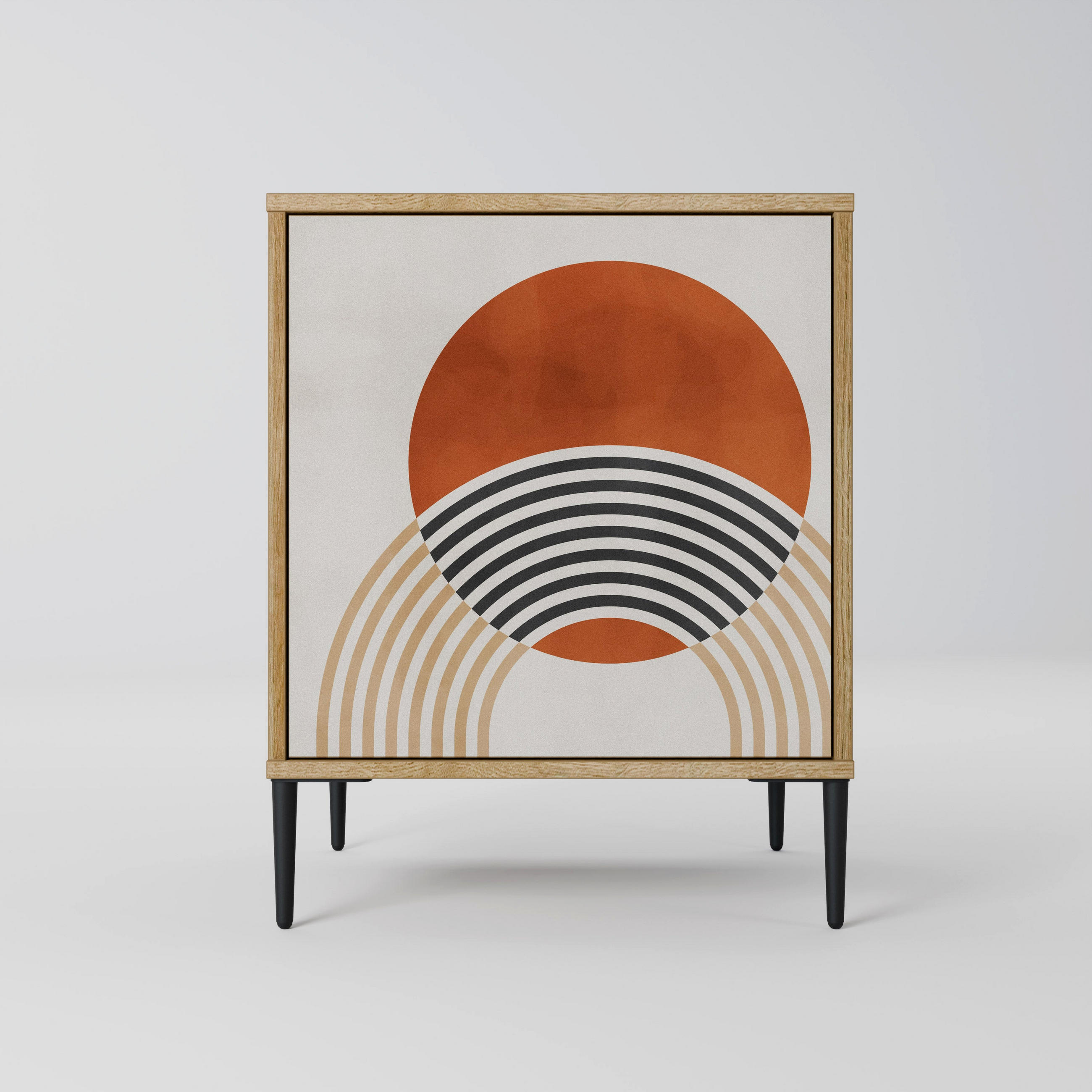 SIDEBOARD SPACE AROUND, Eichefarben, 57,5x42x72,5 cm, Schwarze Metallfüße - Eichefarben/Multicolor, Holzwerkstoff/Metall (57.5/72.5/42cm) - SpaceRebels