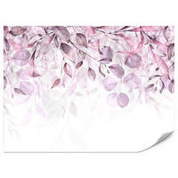FOTOTAPETE für Schlafzimmer Aquarell Zarte Rosa Blätter Botanisch 450x315 - Violett/Weiß, Papier (450/315cm) - Muralo