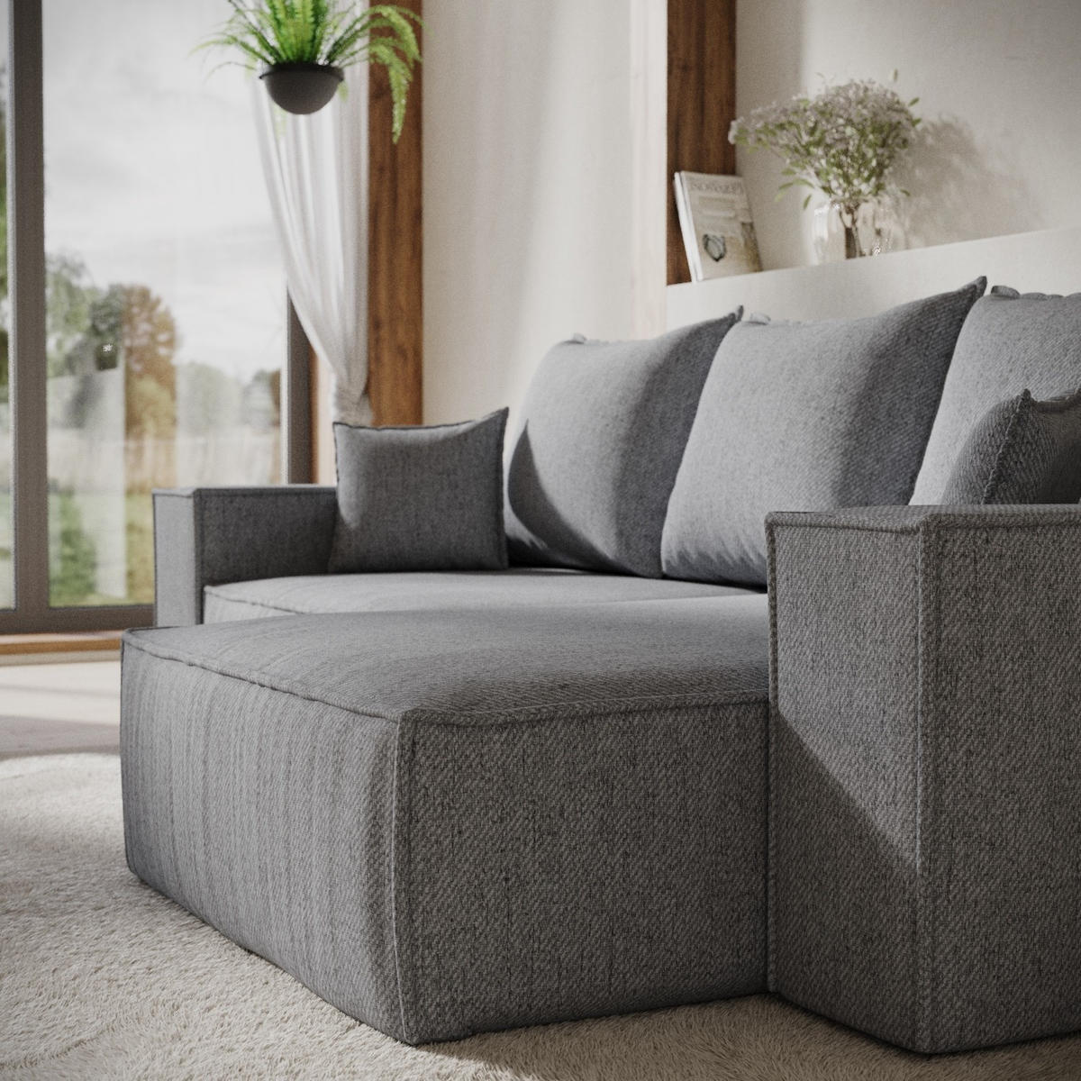 ECKSOFA SENSO mit Schlaffunktion Grau im Neve Stoff - Schwarz/Grau, Holz/Holzwerkstoff (255/148cm) - AltaBeds