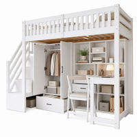 HOCHBETT 90/200 mit Kleiderschrank, Schreibtisch und Ablageleiter in Weiß - Weiß, Holz/Holzwerkstoff (90/200cm) - EVRYAE