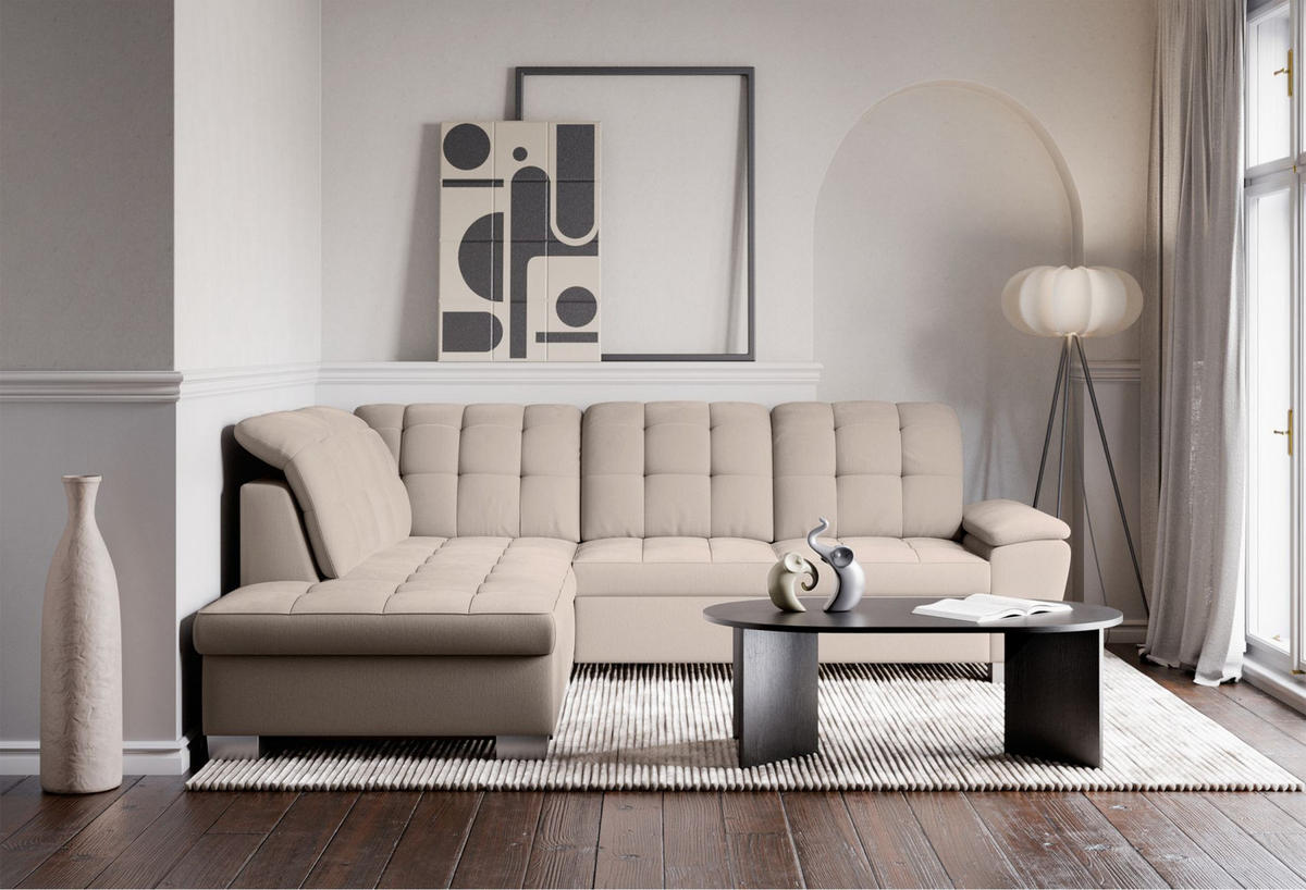 ECKSOFA Jamaal Beige linksseitig - Beige/Schwarz, Textil (258/212cm) - Selsey