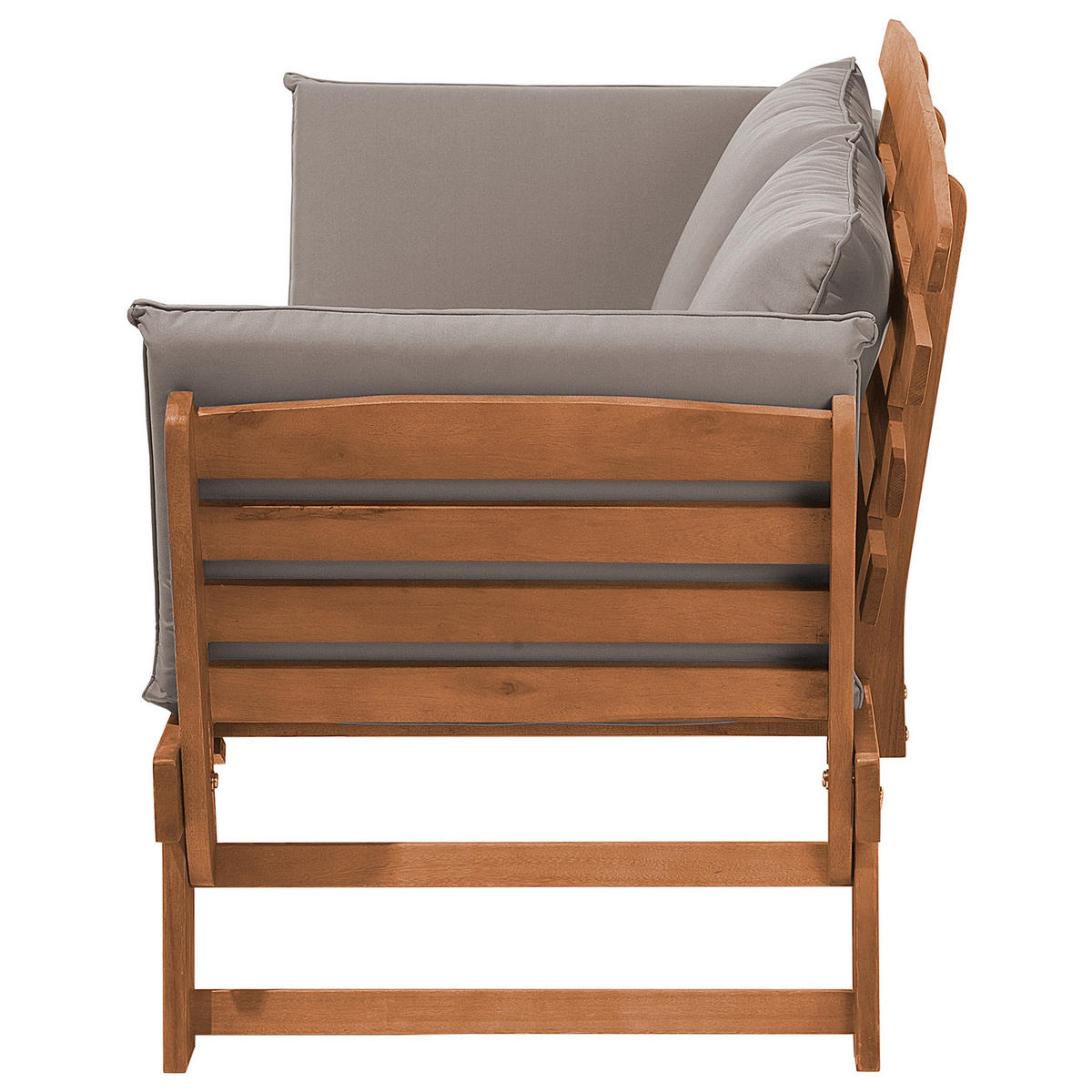 GARTENSOFA Eukalyptusholz hellbraun verstellbare Armlehnen 210 cm Portici - Hellbraun, Holz (210/82/66cm) - Beliani