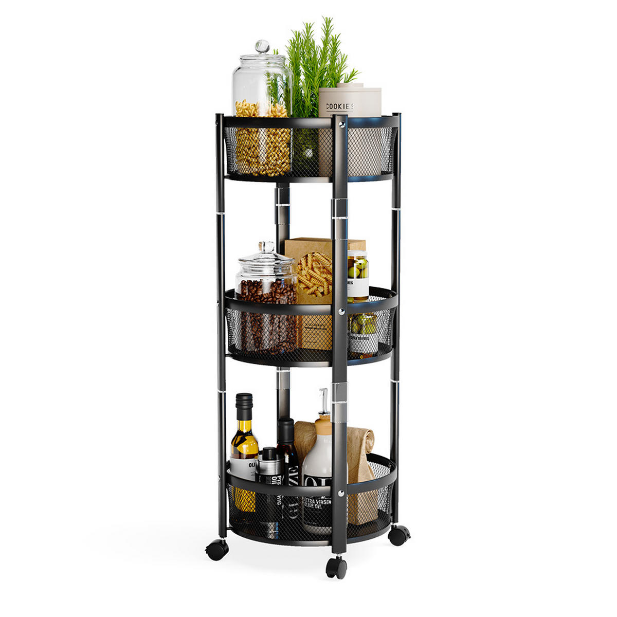 ROLLWAGEN Falto, Schwarz, 37.5 x 88 cm, mit 3 praktischen Körben - Schwarz, Metall (37.5/88/37.5cm) - Vicco