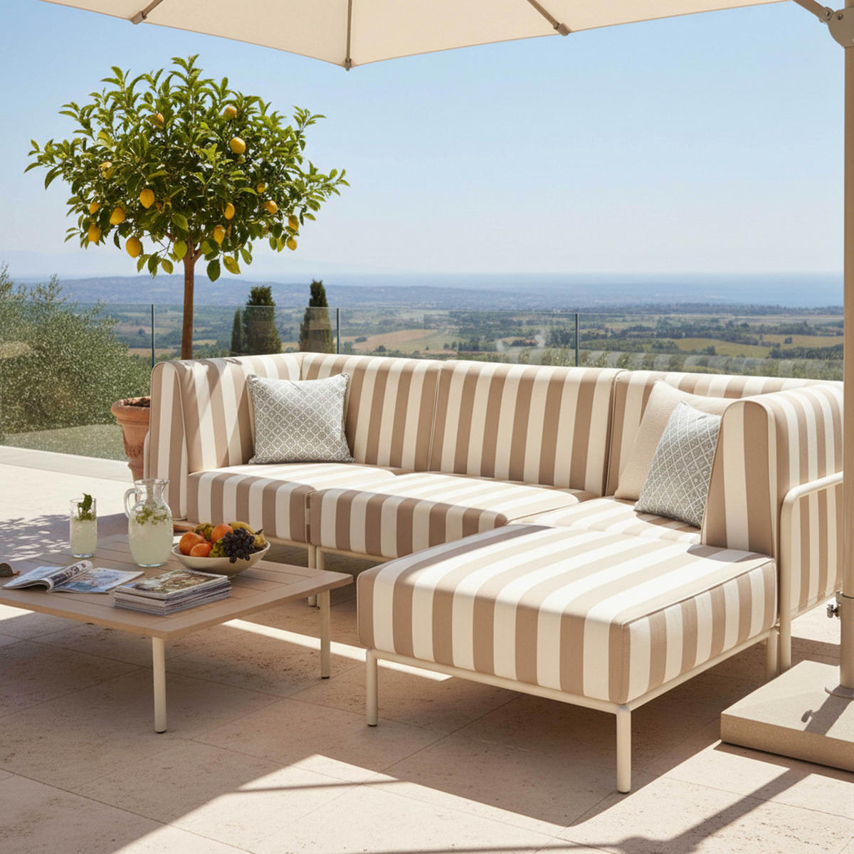 GARTENSOFA mit 4 Sitzplätzen, Beige - Beige, Metall - Oviala