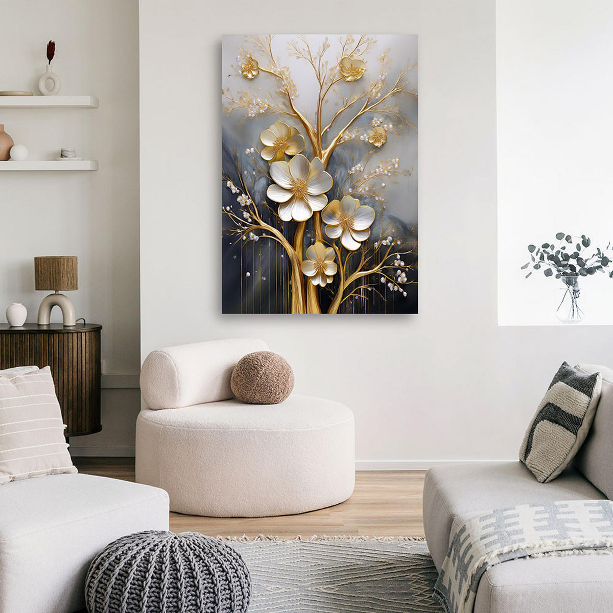 WANDBILD goldene blumen glamour 3d - Goldfarben, Textil (40/60cm) - Feeby