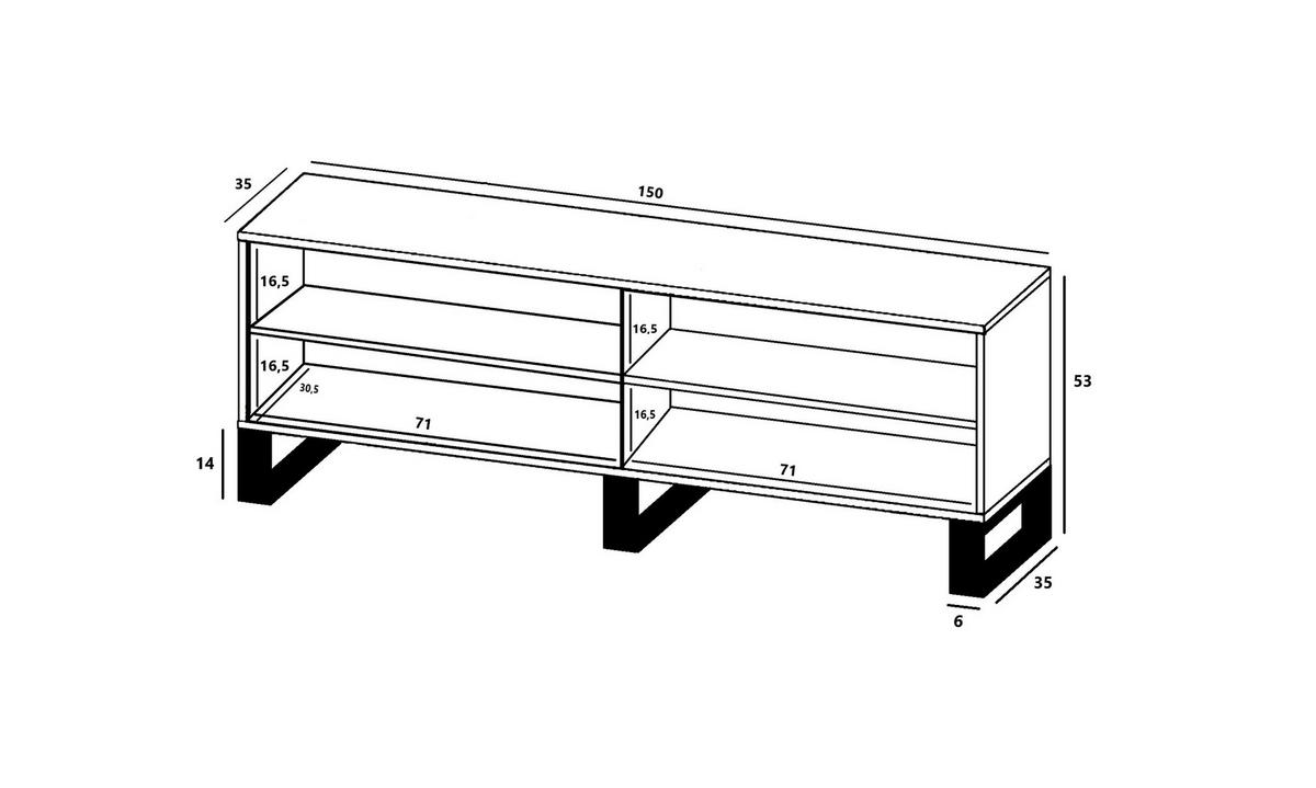 TV-SCHRANK Apollo2 Eiche wotan Weiß Matt mit Metallbeinen 150/53/35 cm - Weiß, Holzwerkstoff/Metall (150/53/35cm) - Meble Lindner
