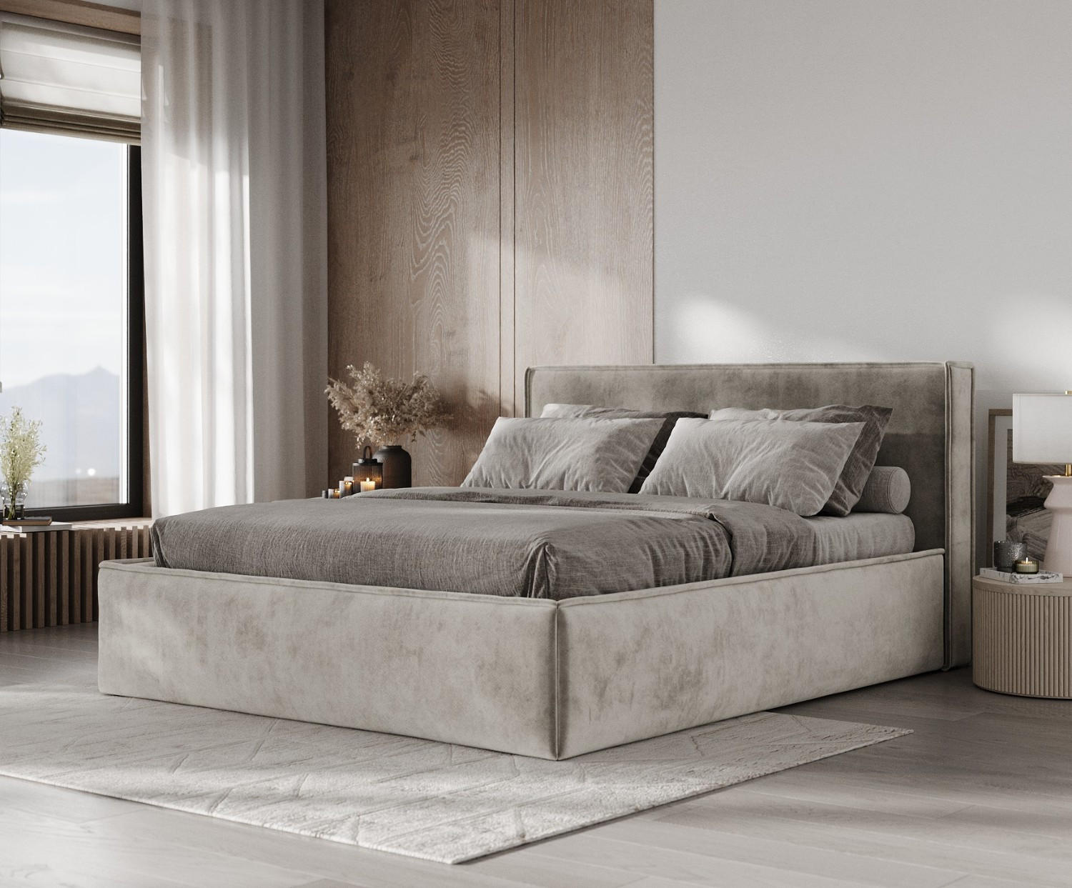 Thumbnail - AltaBeds Polsterbett, Greige, Textil, Buche, Kiefer, 200x200 cm, Oeko-Tex® Standard 100, Hergestellt in Europa, Schlafzi...