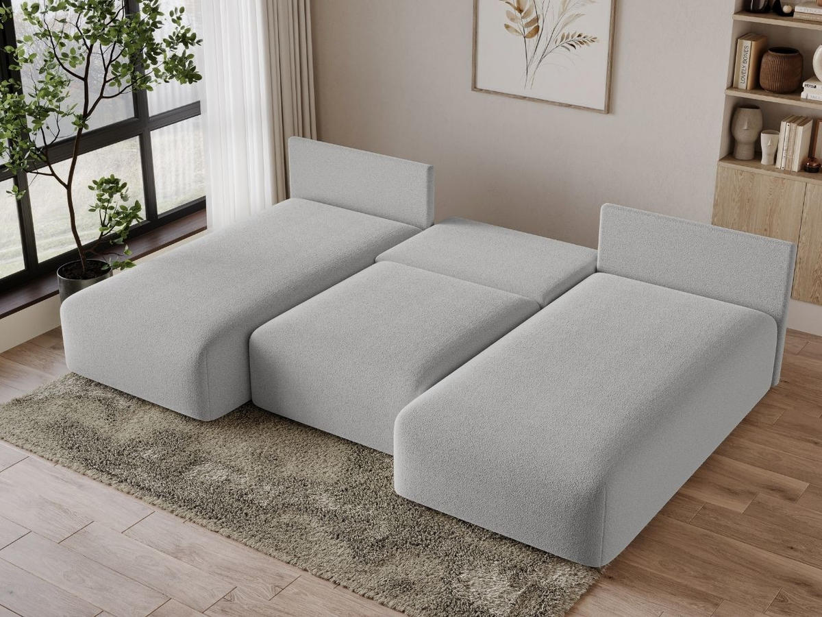 ECKSOFA Ronni U Bouclé-Stoff Grau - Grau, Holz/Textil (300/190cm) - Graingold