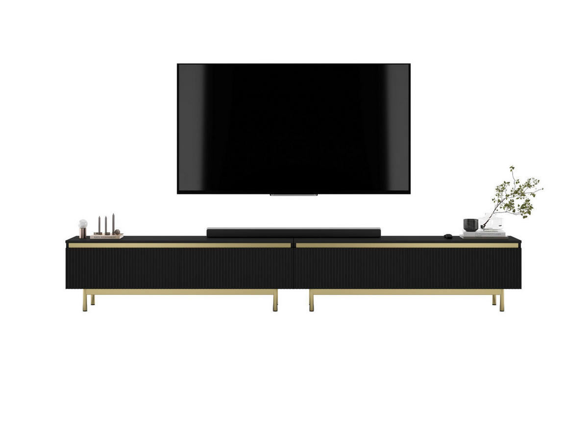TV-LOWBOARD 2-er Set Selene Schwarz Matt mit goldfarbenem Metallrahmen 140 cm - Goldfarben/Schwarz, Holzwerkstoff/Metall (280/44/35cm) - Meble Lindner