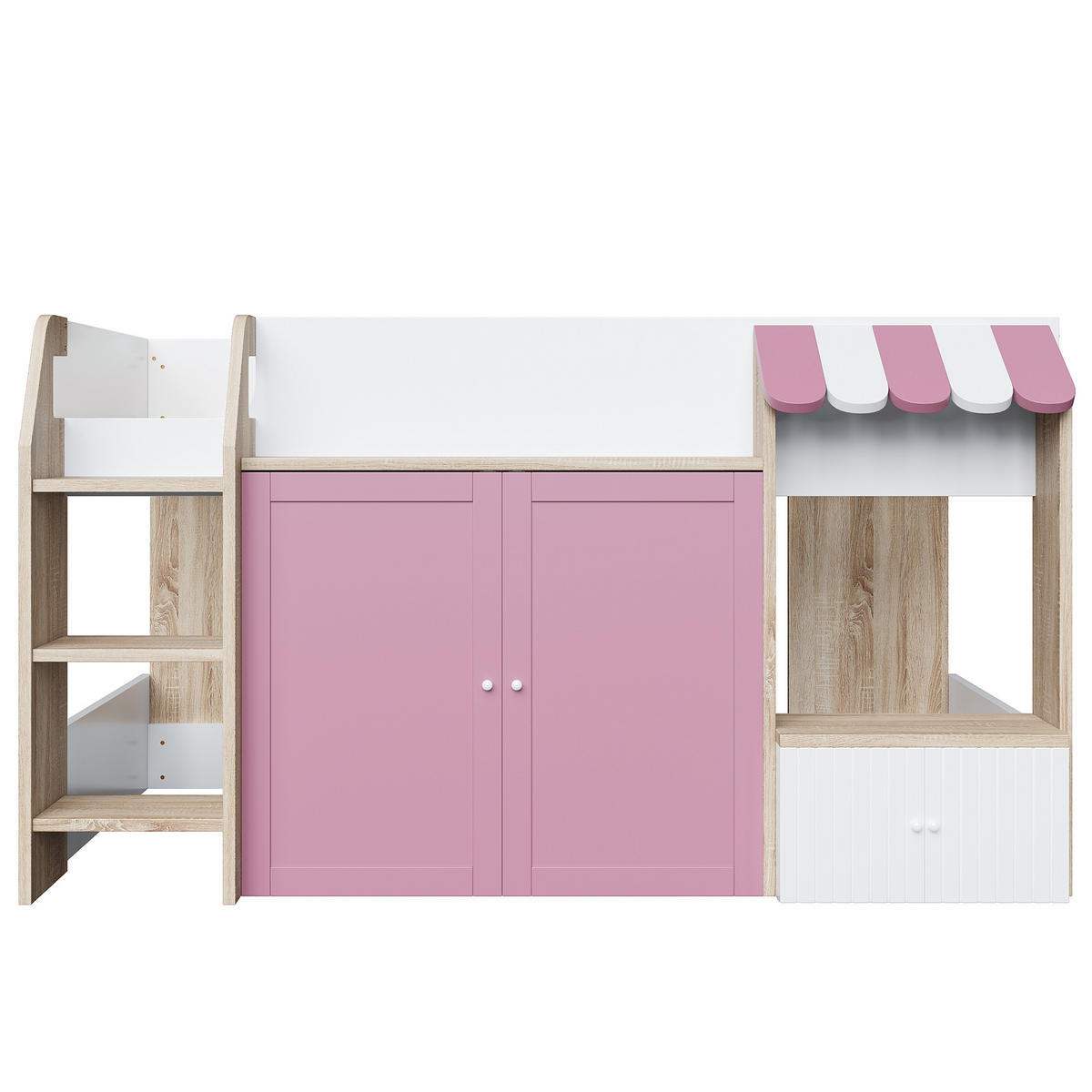 HOCHBETT 90/200 cm mit Stauraum in Rosa und Weiß aus Holz - Rosa, Holzwerkstoff (90/200cm) - OKWISH