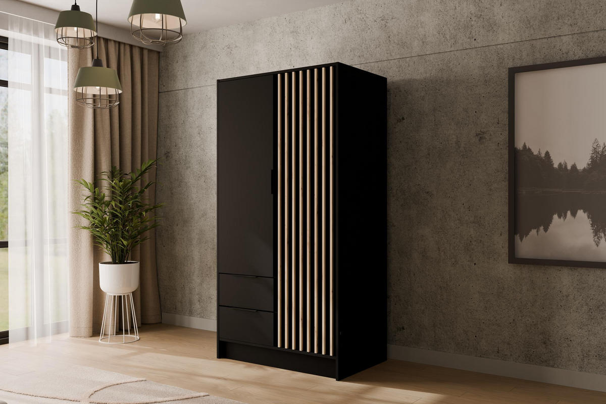 KLEIDERSCHRANK NELIA - 120 cm - Schwarz/Eiche Artisan, Holzwerkstoff (102/200/51cm) - ALTDECOR