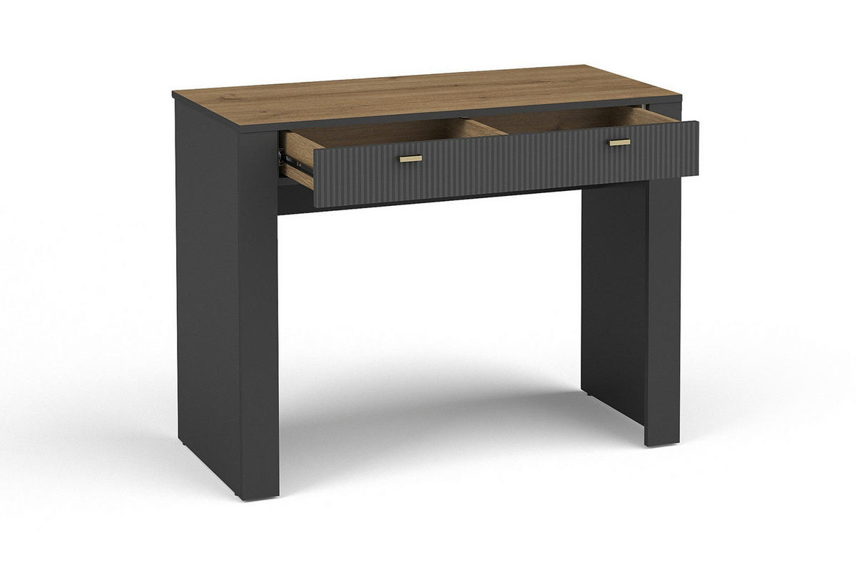 SCHMINKTISCH MONI 10 in Schwarz / Eiche Whiskey matt 102/79/50 cm - Schwarz, Holzwerkstoff (102/79/50cm) - Deine Möbel 24