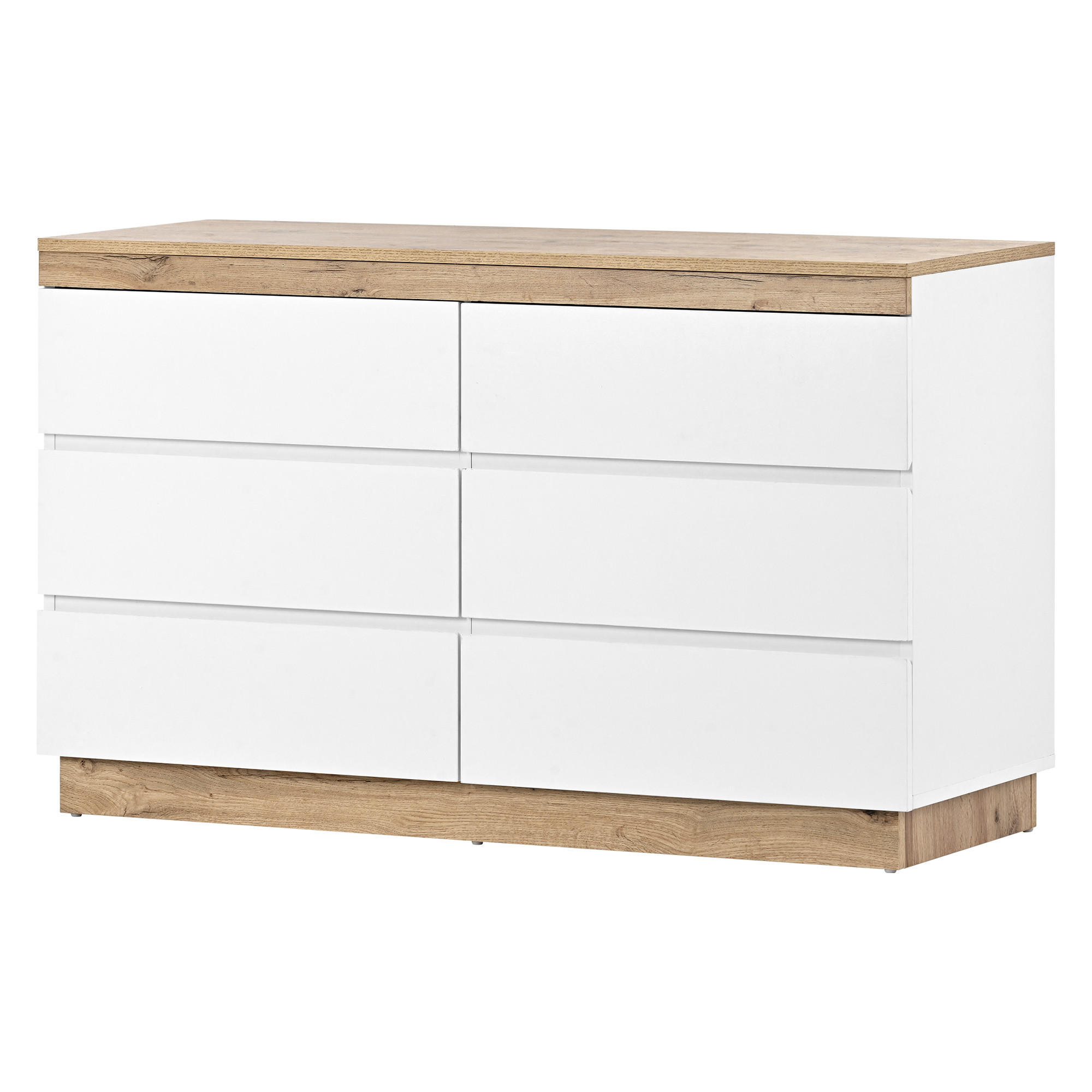 KOMMODE Weiß Eiche mit 6 Schubladen - Eichefarben/Weiß, Holzwerkstoff (110/67.5/40cm) - FLIEKS