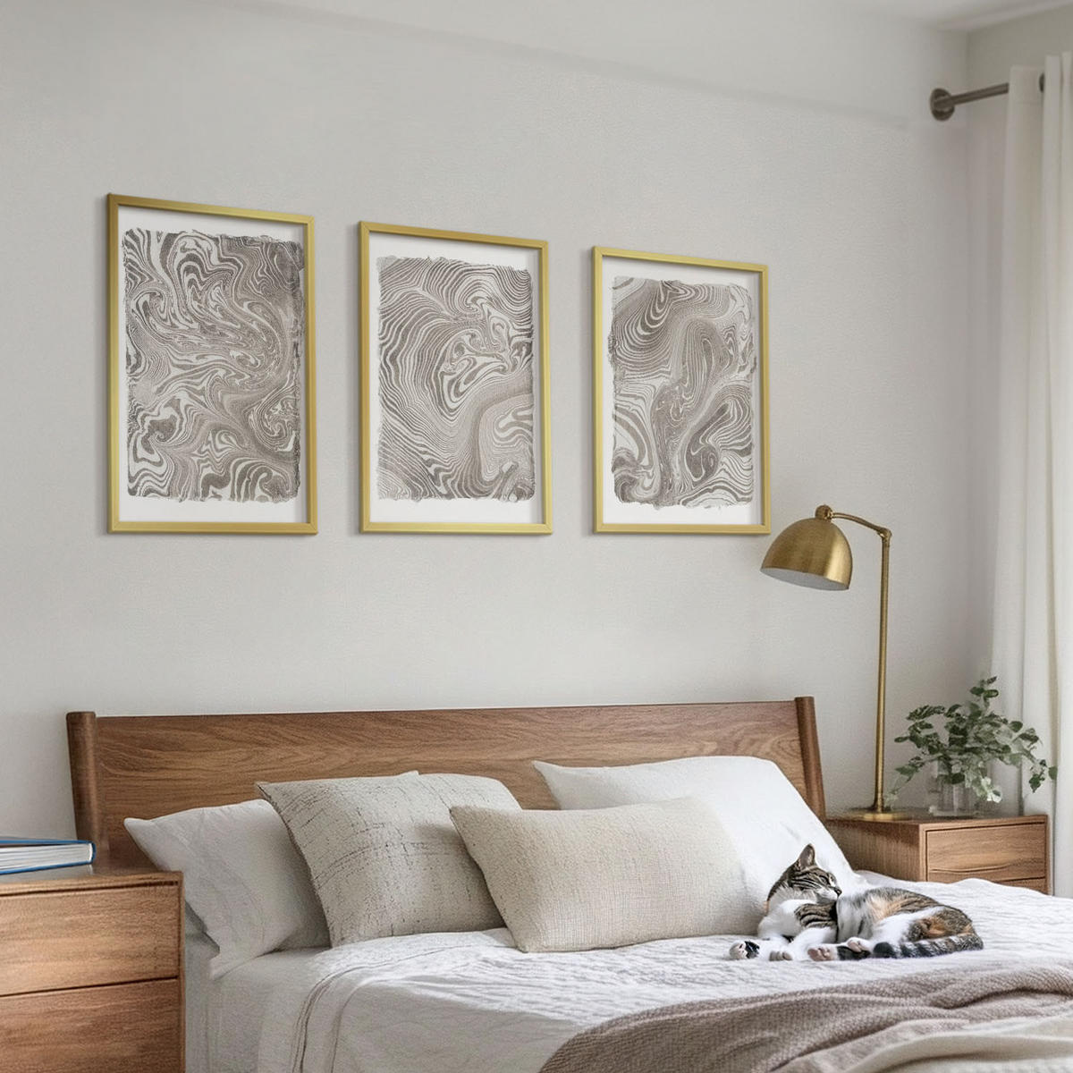 BILDER SET 3er Set - 40x60 cm Goldrahmen - Moderne Formen Malerei - Goldfarben, Kunststoff (40/60cm) - TULUP