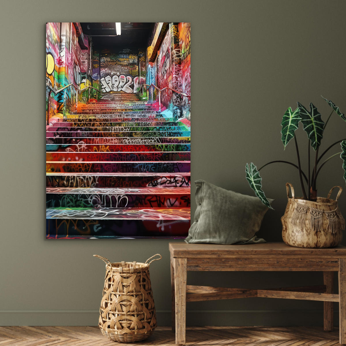 METALLBILD Treppe - Graffiti - Farben - Kunst 60x90 cm - Multicolor, Metall (60/90cm) - MuchoWow