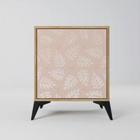 SIDEBOARD LEAVES ON BEIGE, Eichefarben, 57,5x42x70,5 cm, Schwarze Metall-Sternfüße - Eichefarben/Multicolor, Holzwerkstoff/Metall (57.5/70.5/42cm) - SpaceRebels