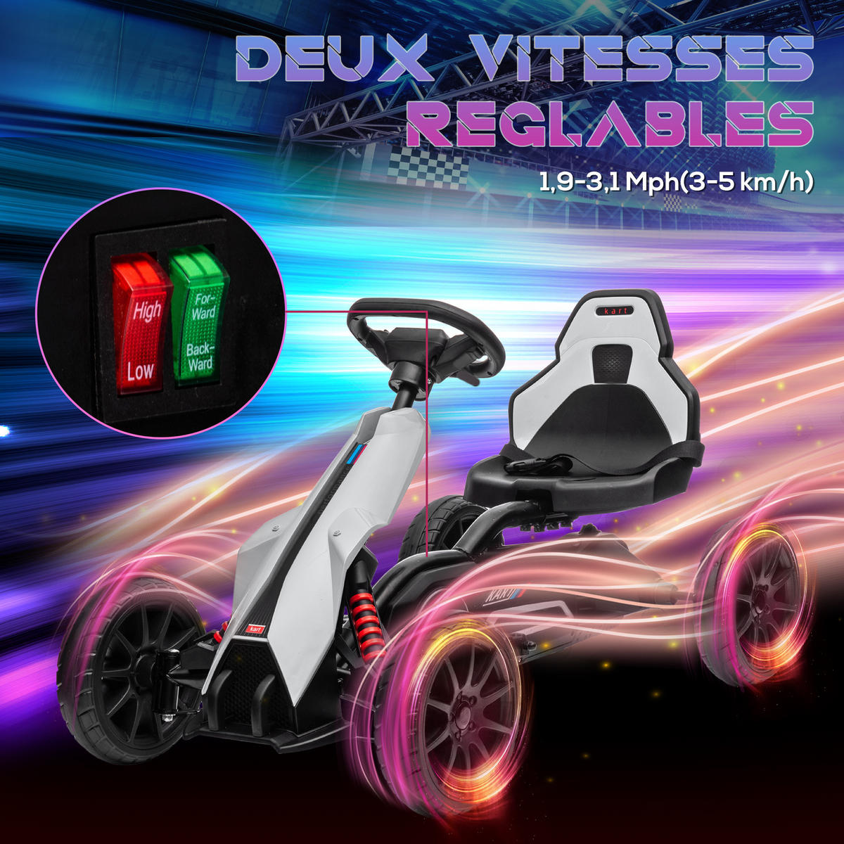 KINDER-ELEKTROKART DE-13137 einstellbare Geschwindigkeit Weiß - Weiß, Kunststoff (100/58/58.5cm) - ComfortXL