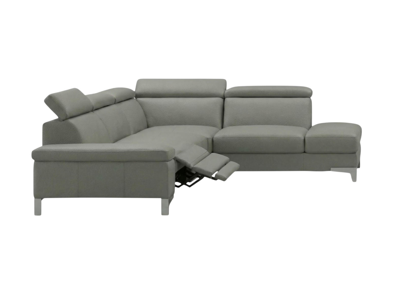 ECKSOFA Talisman Echtleder mit 1 x Relaxfunktion Perlgrau - Hellgrau, Leder/Metall (271/224cm)