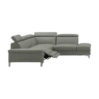 ECKSOFA Talisman Echtleder mit 1 x Relaxfunktion Perlgrau - Hellgrau, Leder/Metall (271/224cm)