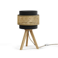 TISCHLAMPE Morten Rattan/Schwarz 26 x 45 cm mit Standfuß - Schwarz/Braun, Holz (26/26/45cm) - Vicco