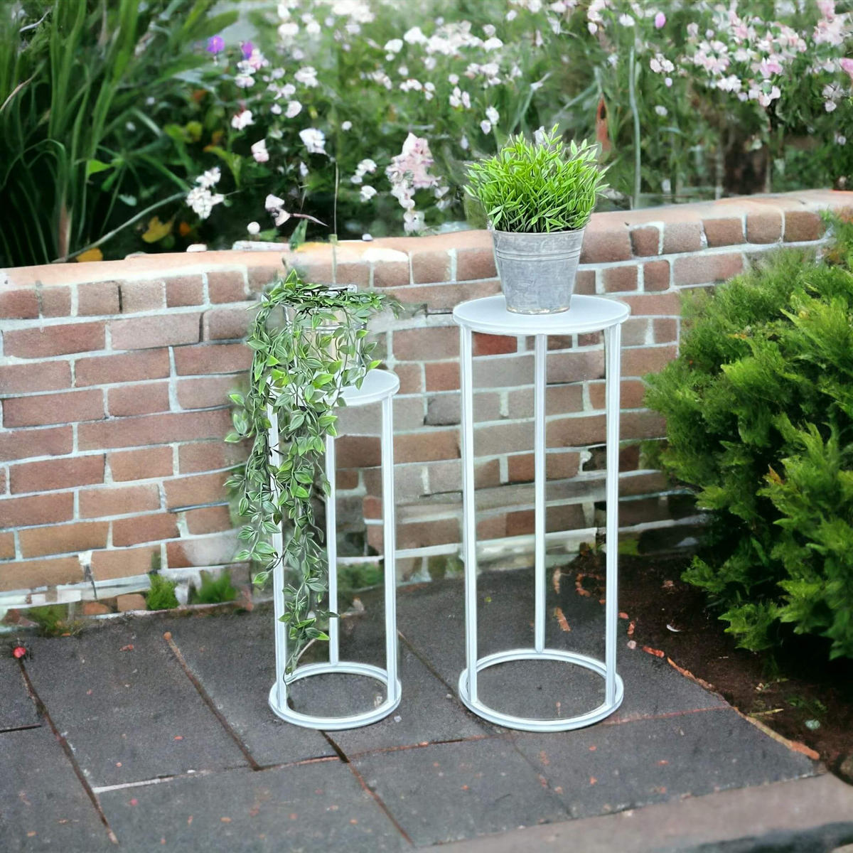 BLUMENHOCKER Metall Weiß Rund 2er Set - Weiß, Metall (20/50/20cm) - DanDiBo