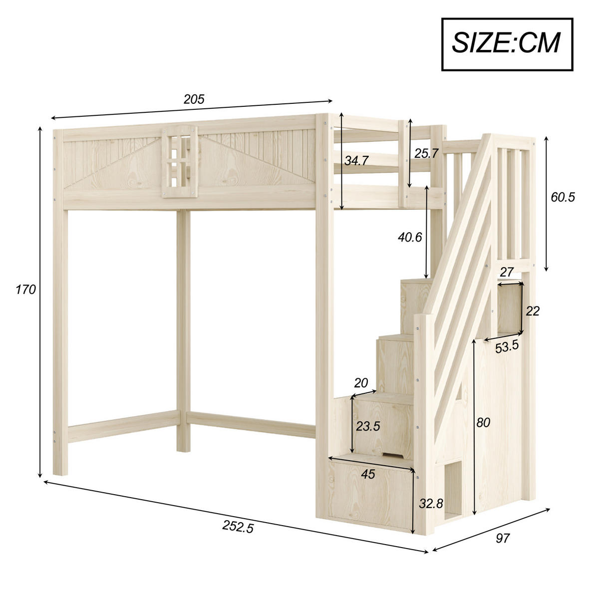 HOCHBETT aus 90x200 cm Naturholz mit austauschbarer Leiter, Stauraum und Sicherheitsumrandung - Naturfarben, Holzwerkstoff (90/190cm) - Modfu