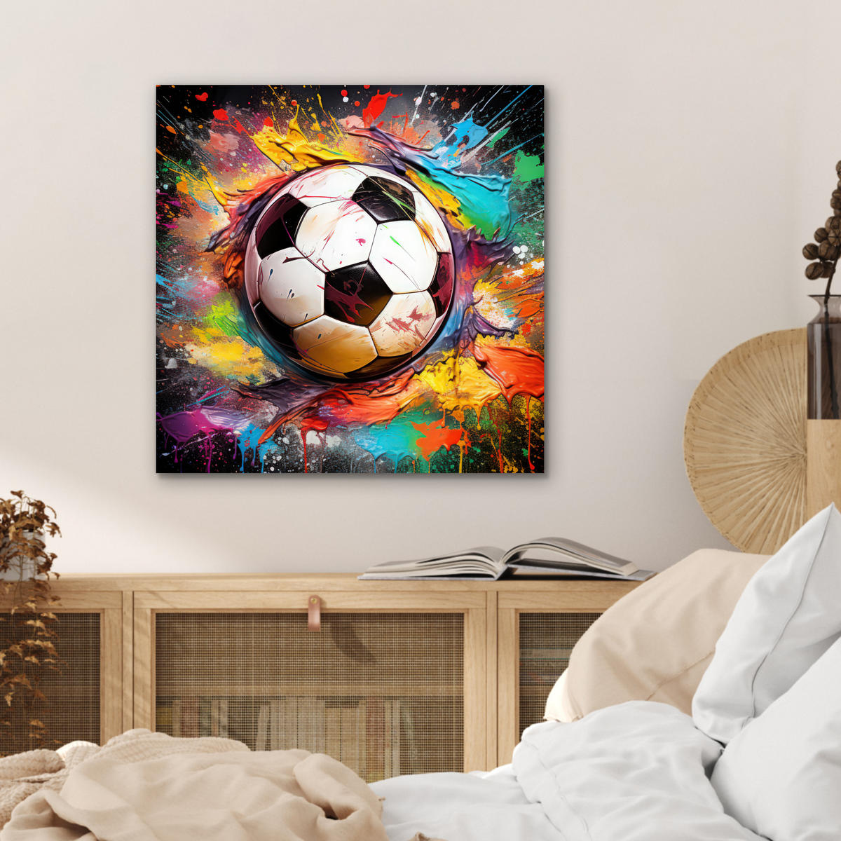 KOVOVÝ OBRAZ Futbal - Farba - Farby - Čierna - Biela 50x50 cm - biela, kov (50/50cm) - MuchoWow