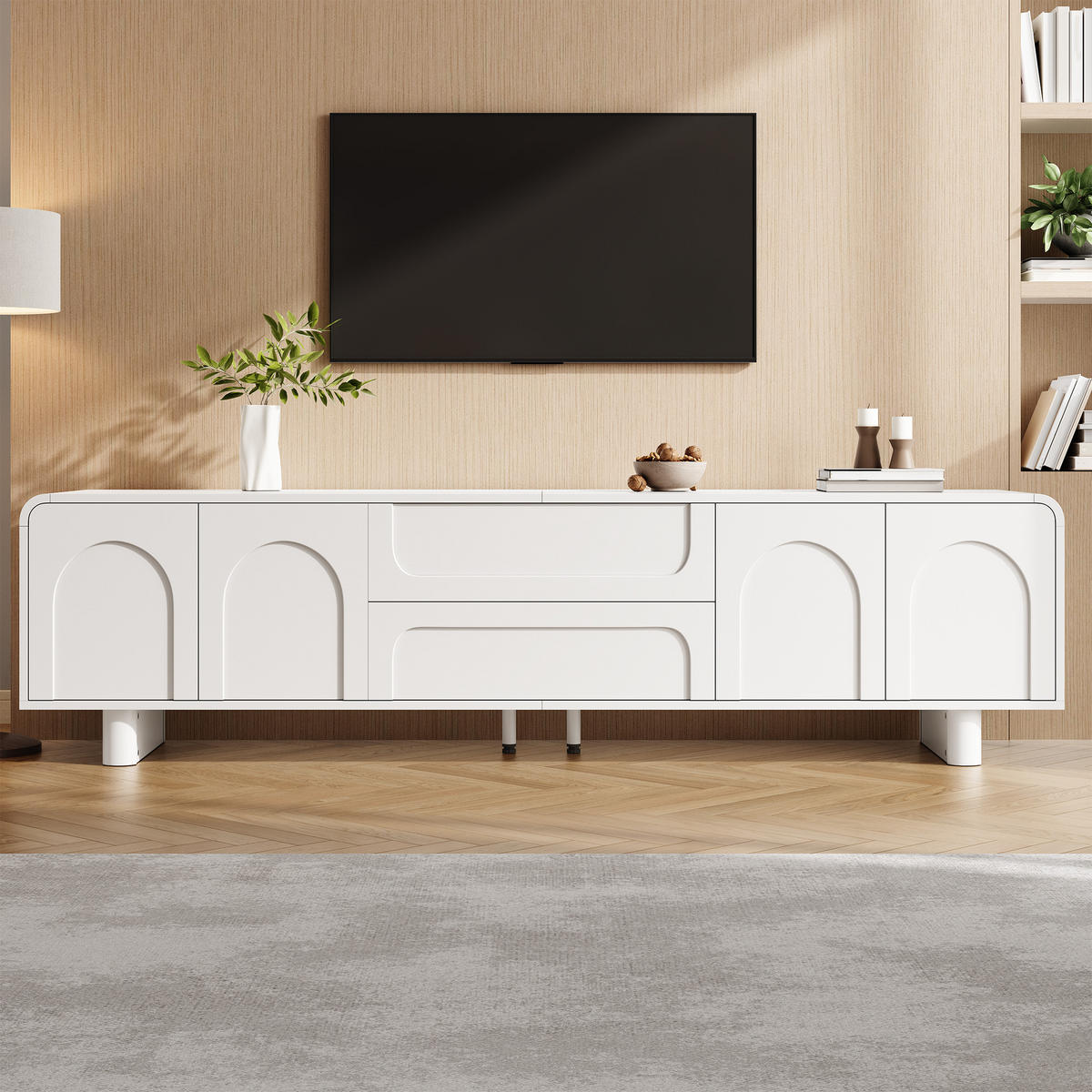 TV-SCHRANK 180/40/46 cm Weiß mit 4 Türen und 2 Schubladen - Weiß, Holzwerkstoff (180/46/40cm) - Oxeza