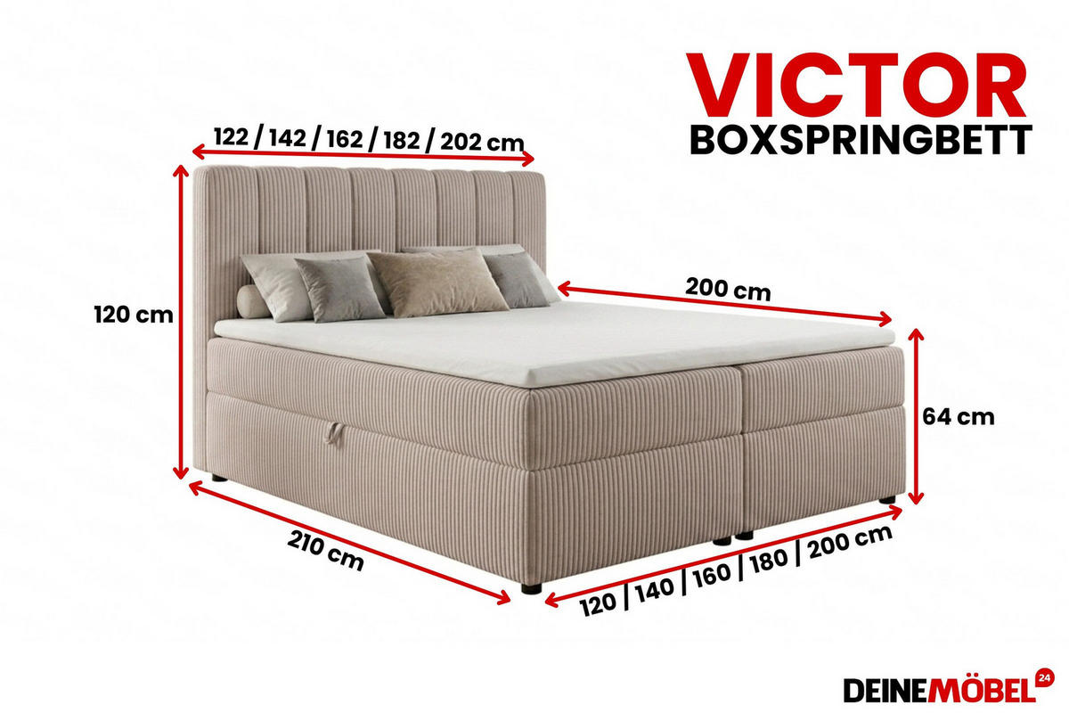 BOXBETT VICTOR 200/200 in Cord Beige H3 - Beige, Holz/Holzwerkstoff (200/200cm) - Deine Möbel 24