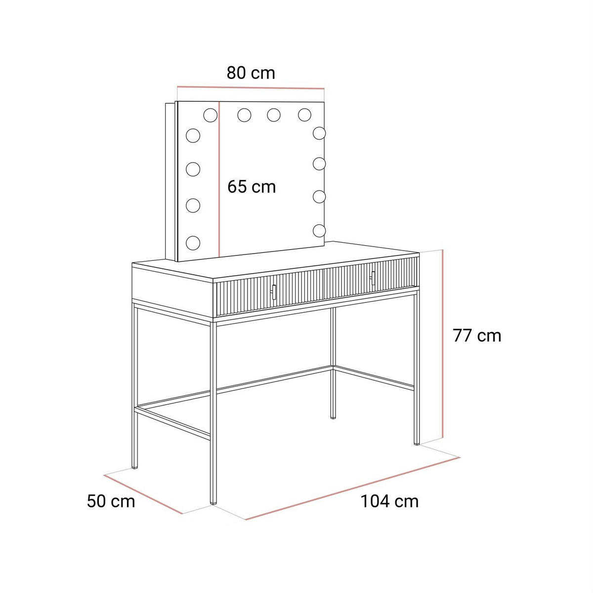 FRISIERTISCH MIDNIGHT ELITE mit LED-Spiegel schwarz - Schwarz, Holzwerkstoff (104/77/50cm) - Lookway