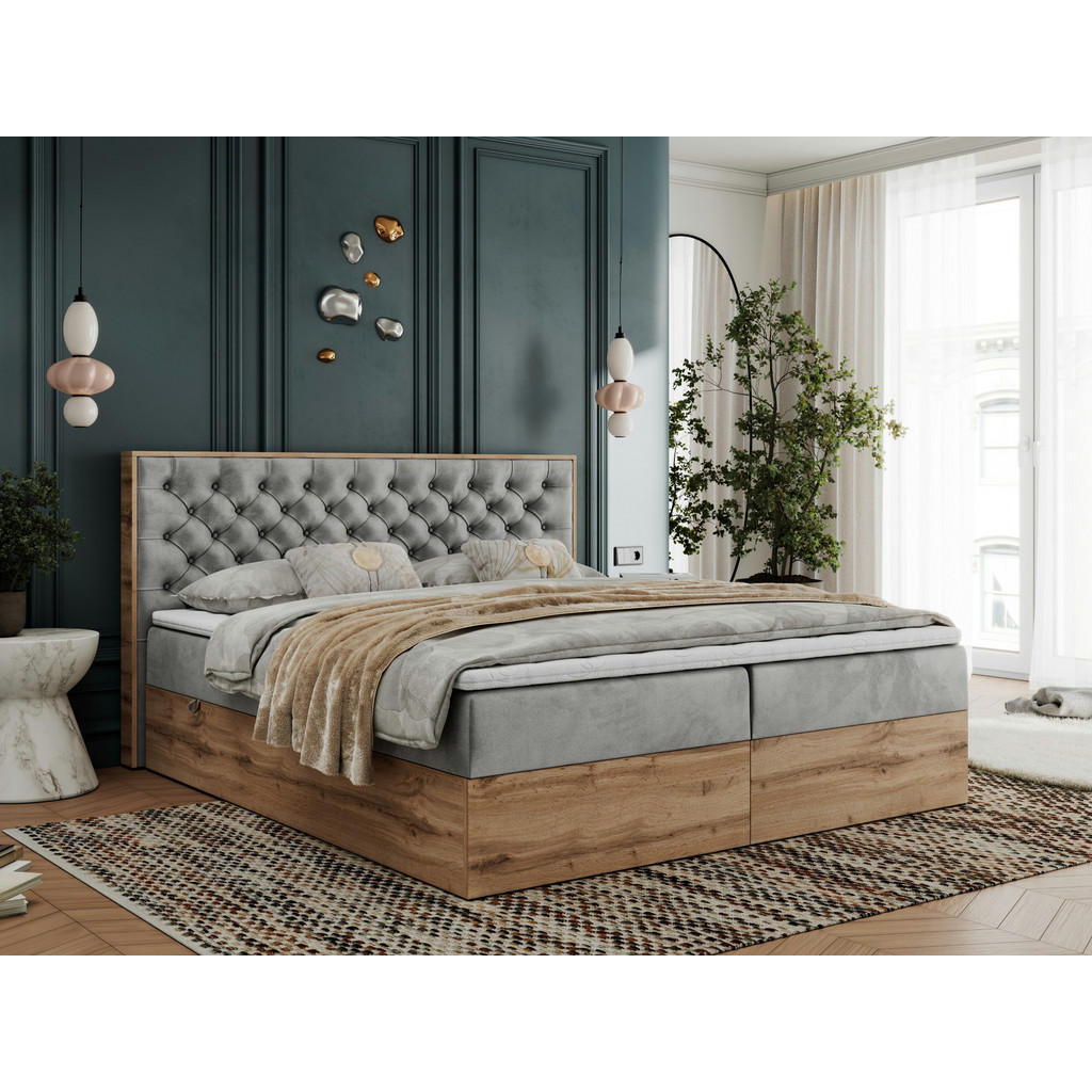 Thumbnail - MKS Boxbett, Hellgrau, Textil, 2-Sitzer, H4, 7-Zonen, Rechteckig, 140x200 cm, Schlafzimmer, Betten, Boxspringbetten