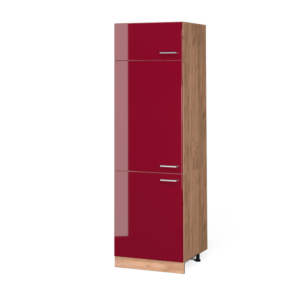 KÜHLUMBAUSCHRANK R-Line Rot Hochglanz 60 cm - Honigeiche/Bordeaux, Holzwerkstoff (60/206.8/57.2cm) - Vicco
