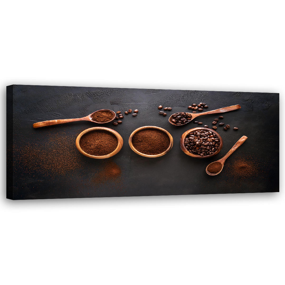 WANDBILD gemahlene kaffeebohnen für die küche - Schwarz, Textil (90/30cm) - Feeby