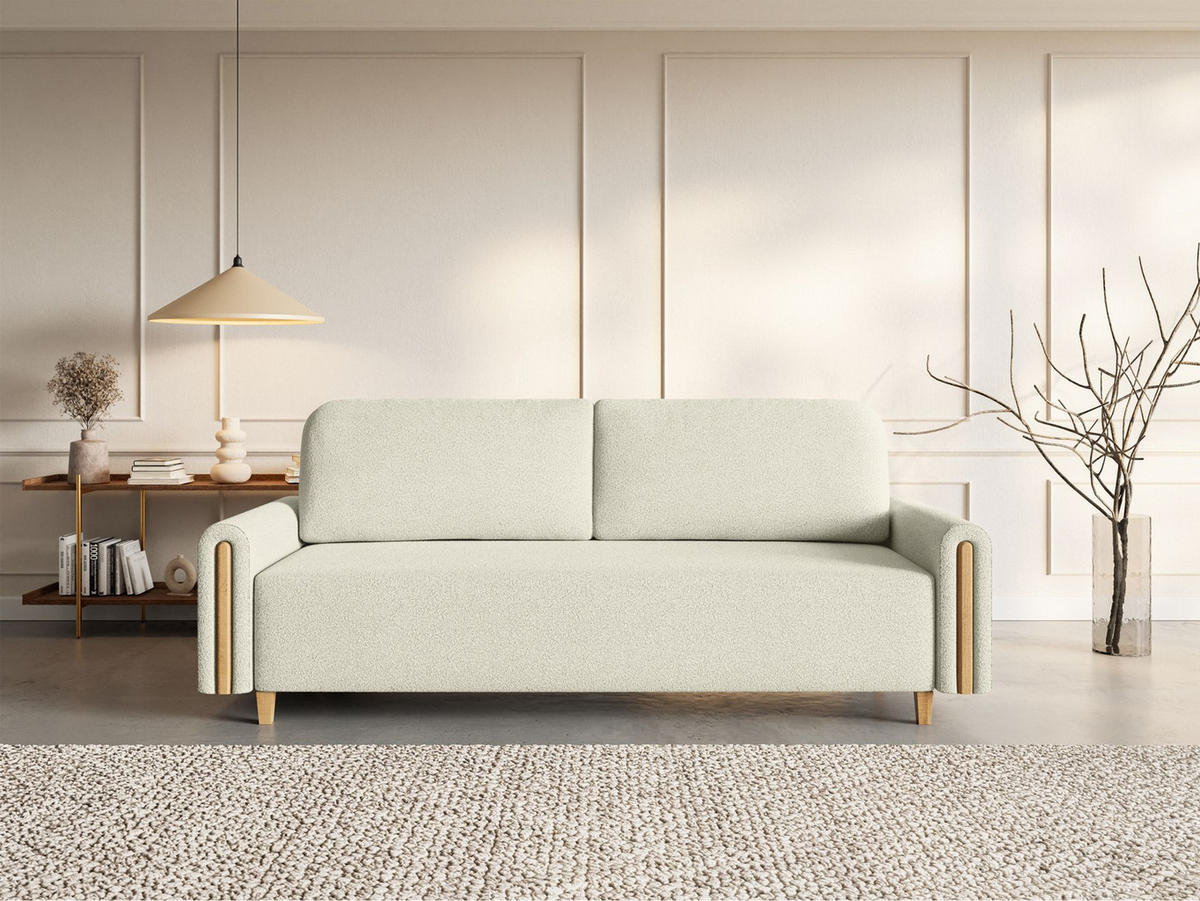 3-SITZER SCHLAFSOFA Majla Creme - Eichefarben/Creme, Holz/Textil (236/93/97cm) - Selsey