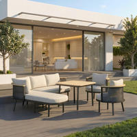 DINING-LOUNGESET Lissa Beige Outdoorstoff/Metall/Polywood - Beige, Metall - Bessagi Garden