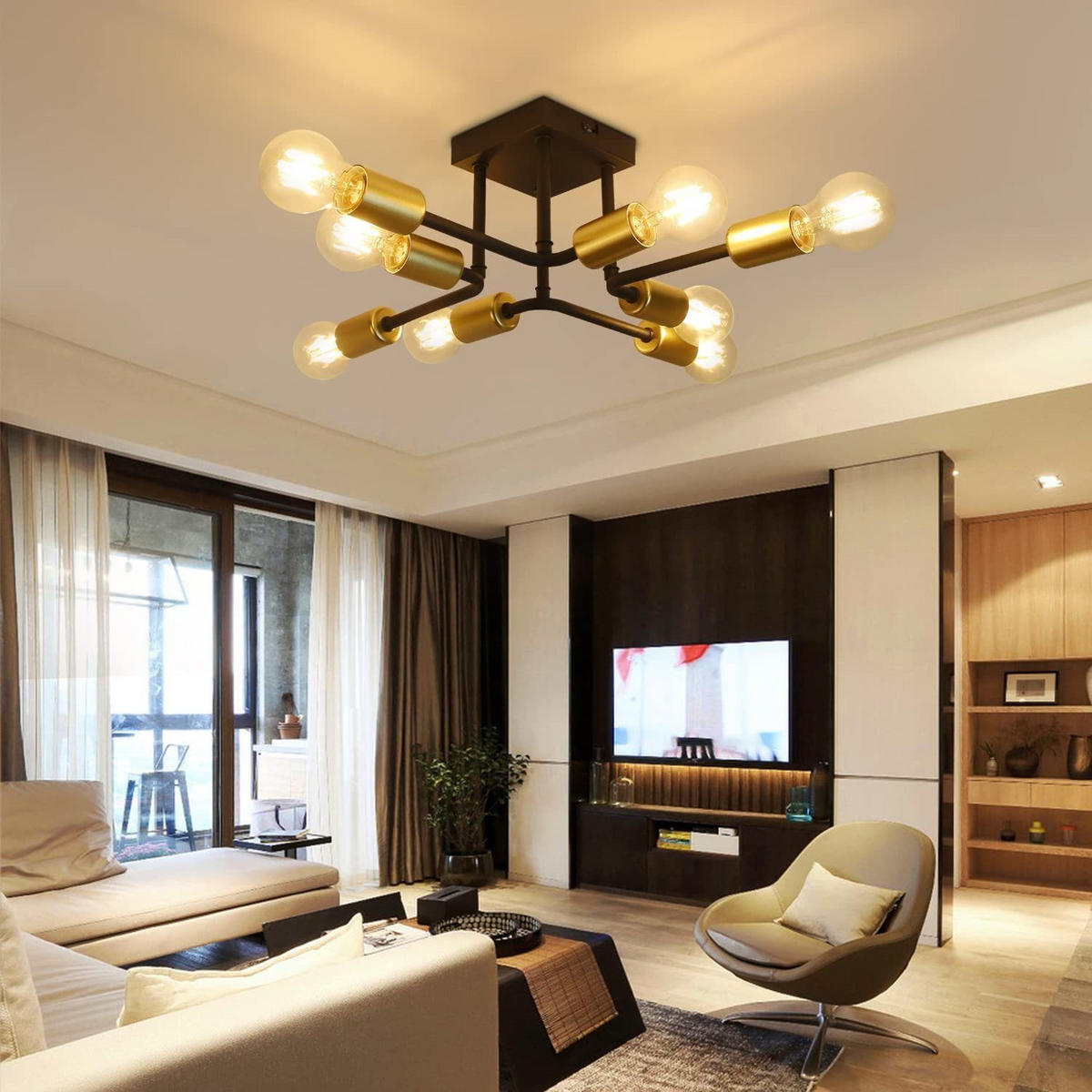 DECKENLEUCHTE Bryzane 48/16/48.5 cm - Schwarz, Metall (48.5/48/16cm) - ZMH