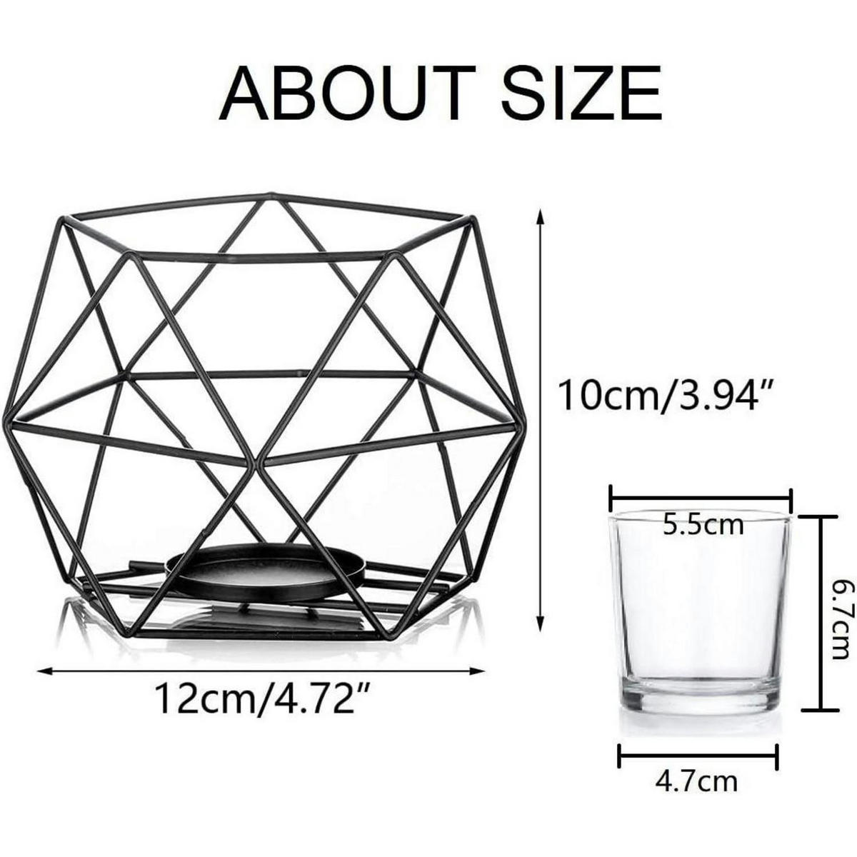 GEOMETRISCHE Teelichthalter aus Metall im 2er Set, schwarz - Schwarz, Metall (15cm)