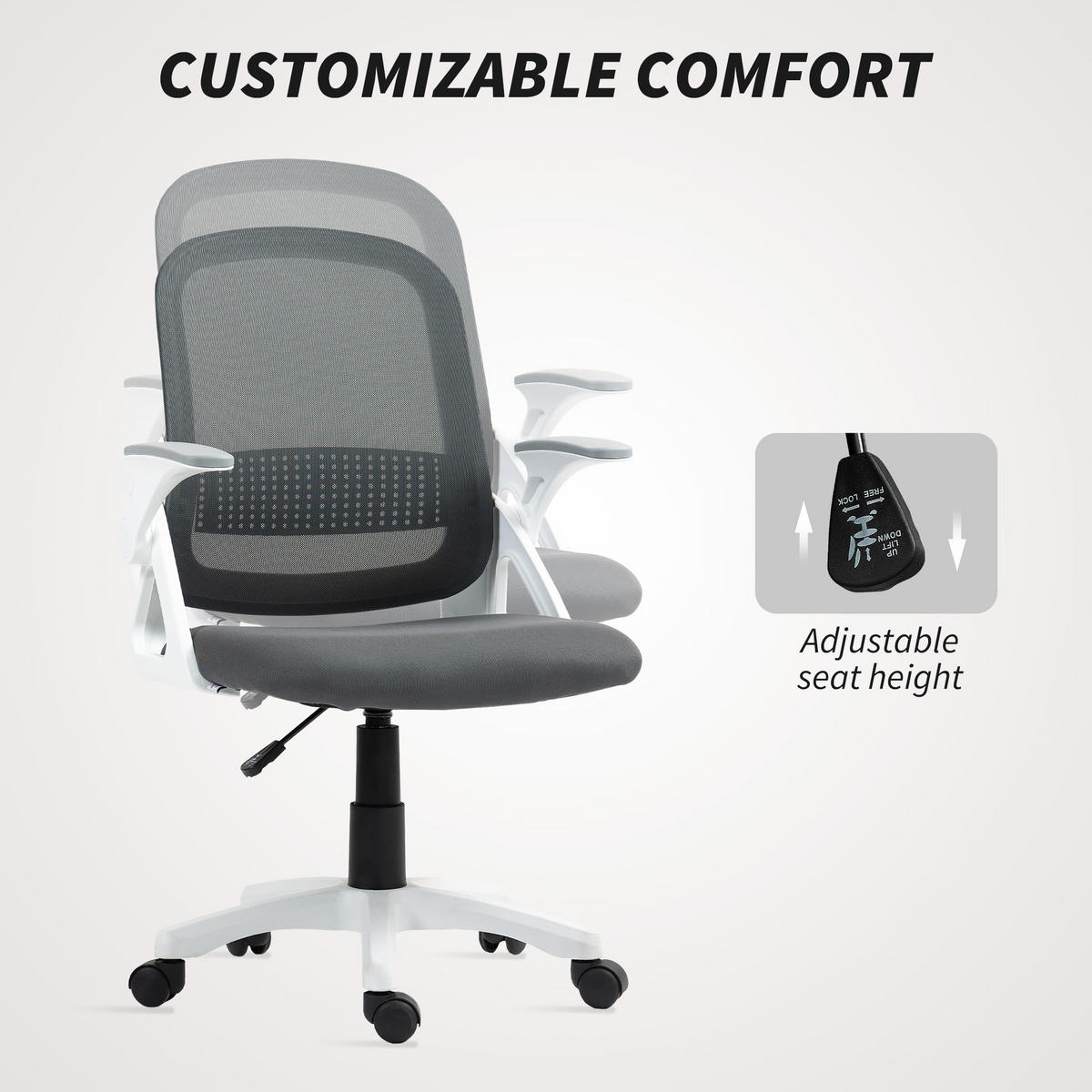 KANCELÁŘSKÁ ŽIDLE s nastavitelnou výškou Šedá - bílá/šedá, textil/plast (57.5/101/60cm) - HOMCOM