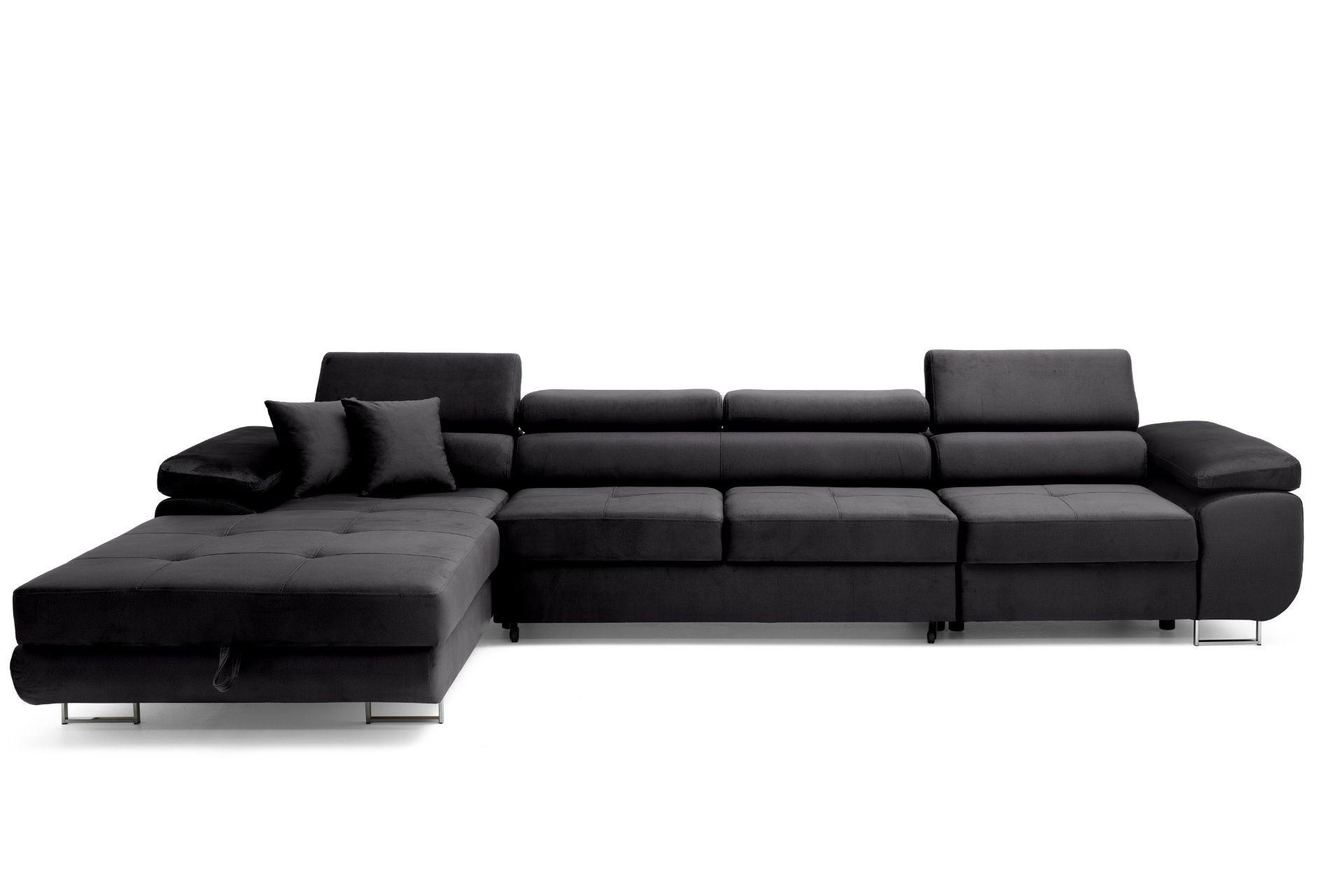ECKSOFA ALONZO MAXI Links mit Schlaffunktion 125x195 Velours Schwarz - Silberfarben/Schwarz, Holz/Textil (350/203cm) - Muffo