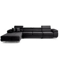 ECKSOFA ALONZO MAXI Links mit Schlaffunktion 125x195 Velours Schwarz - Silberfarben/Schwarz, Holz/Textil (350/203cm) - Muffo