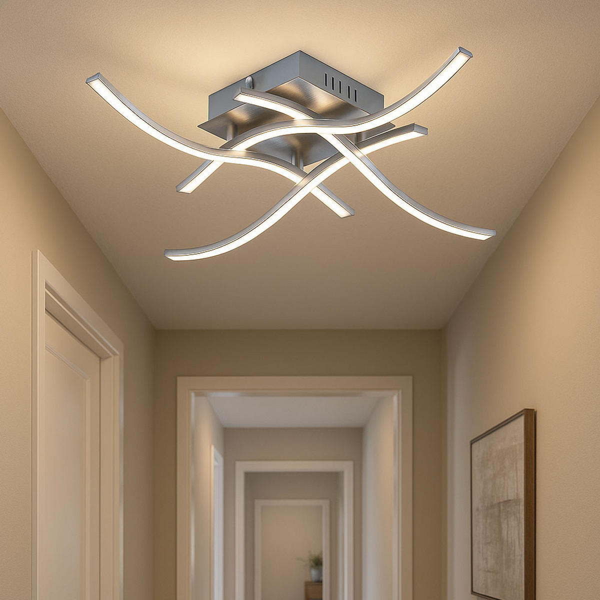 LED DECKENLEUCHTE Sinus Silber gebürstet - Silberfarben, Metall (48/48/10.5cm) - Esto