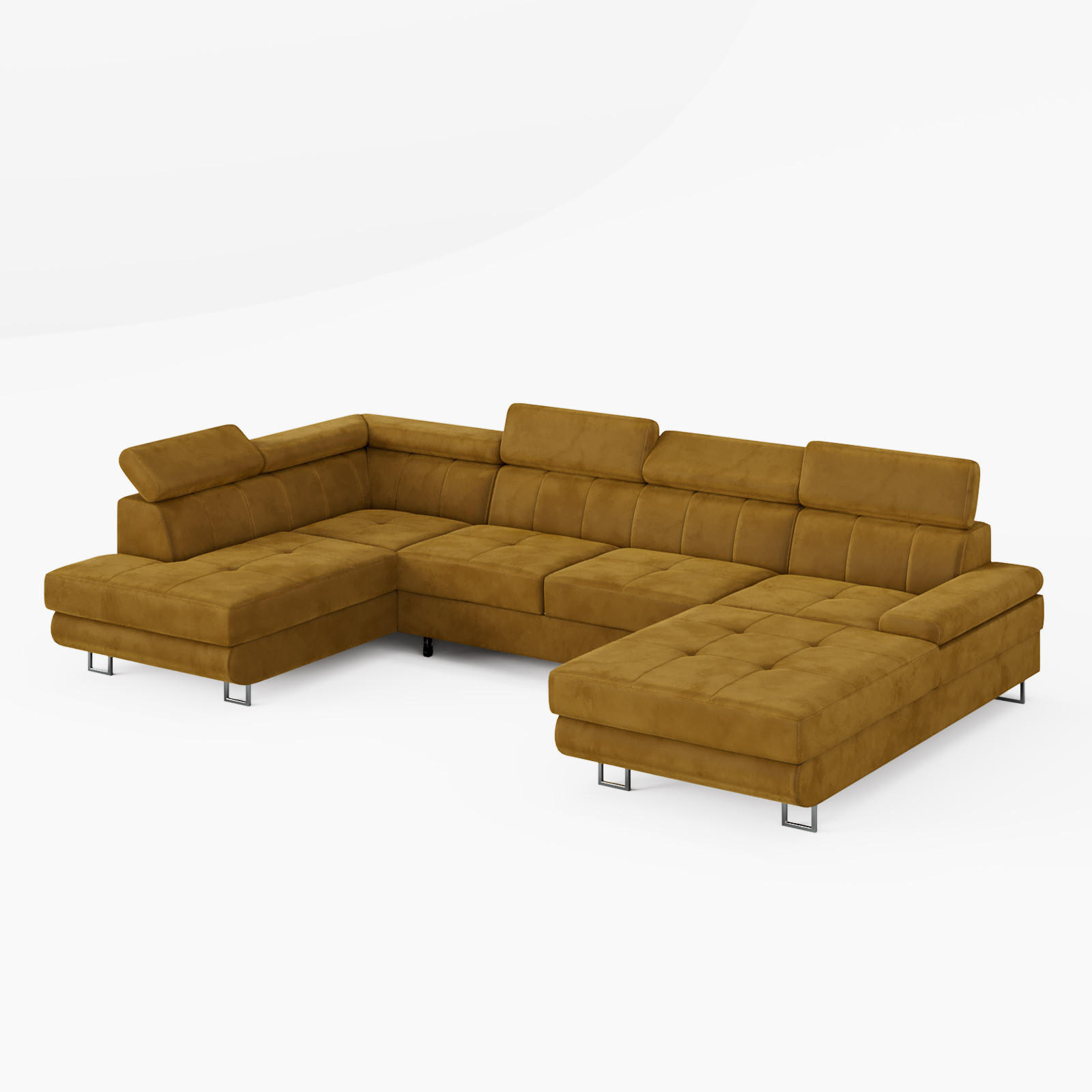 WOHNLANDSCHAFT MARRY Links Gelb Velours-Stoff mit Schlaffunktion und zwei Bettkästen - Gelb, Holz/Metall (335/90/190cm) - Barchello