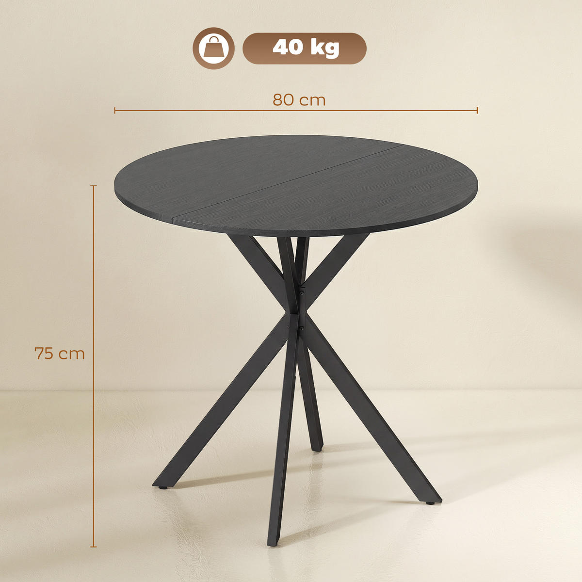 ESSTISCH Schwarz 80.0/80.0/75.0 - Schwarz, Holzwerkstoff (80/80/75cm)