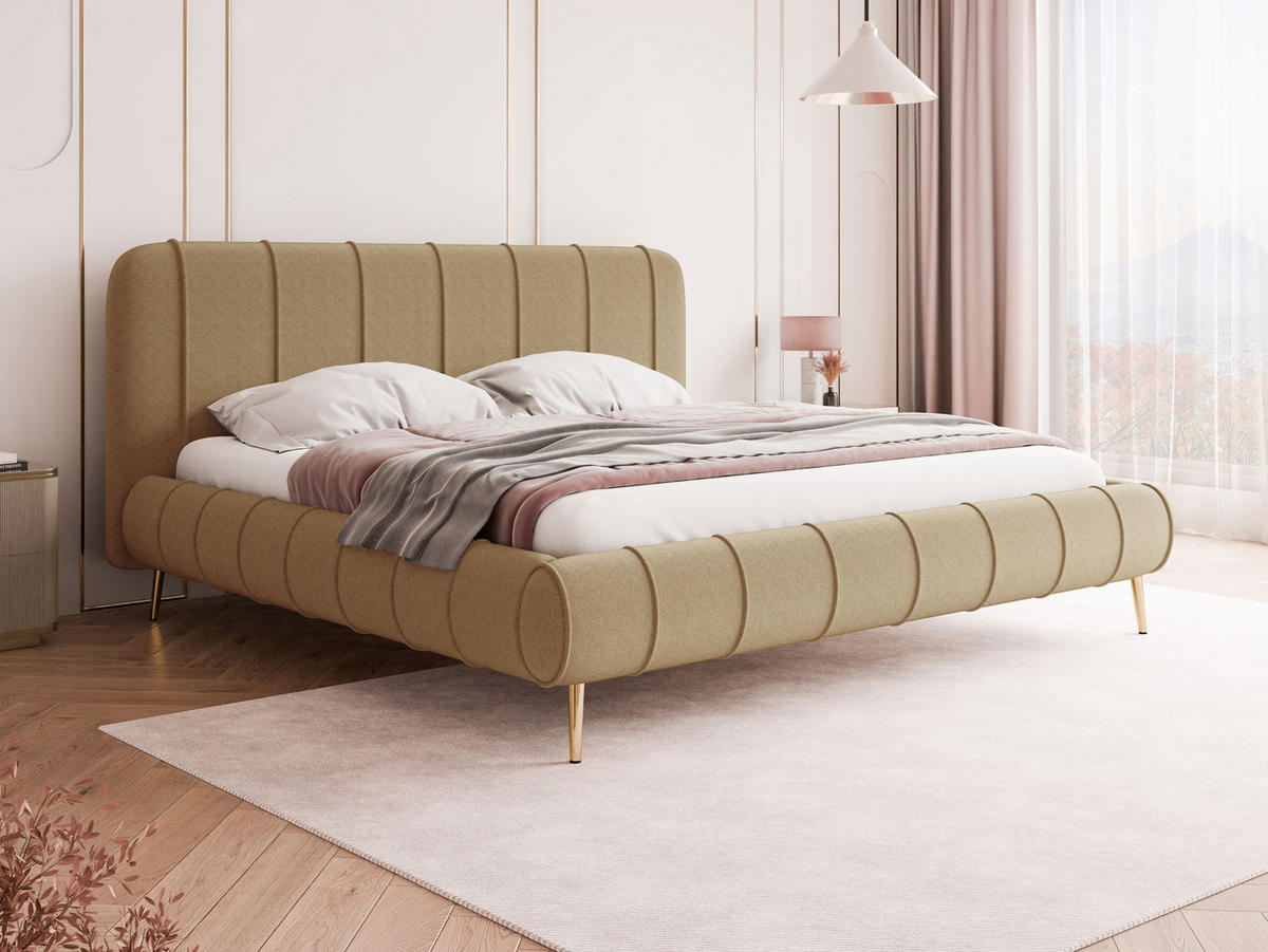 POLSTERBETT Slim XI mit Füße - Beige/Goldfarben, Holz/Holzwerkstoff (180/200cm) - MIRJAN24