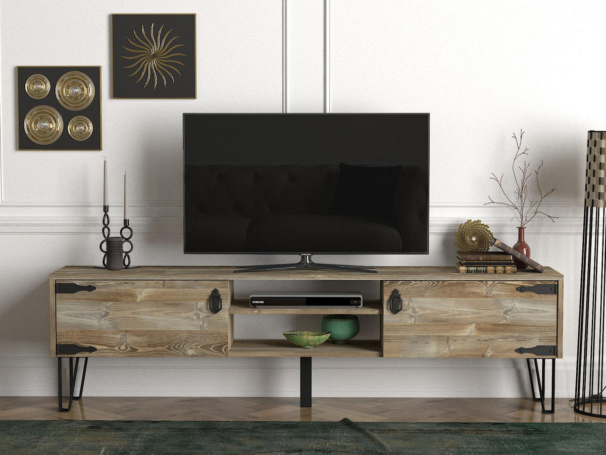 TV-LOWBOARD Costa Eiche - Eichefarben/Schwarz, Holzwerkstoff/Metall (180/49/29.5cm) - moebel17