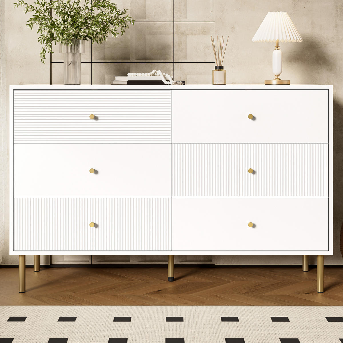KOMMODE 120/40/78 cm aus MDF mit 6 Schubladen Weiß - Weiß, Holzwerkstoff (120/78/40cm) - Modenvie