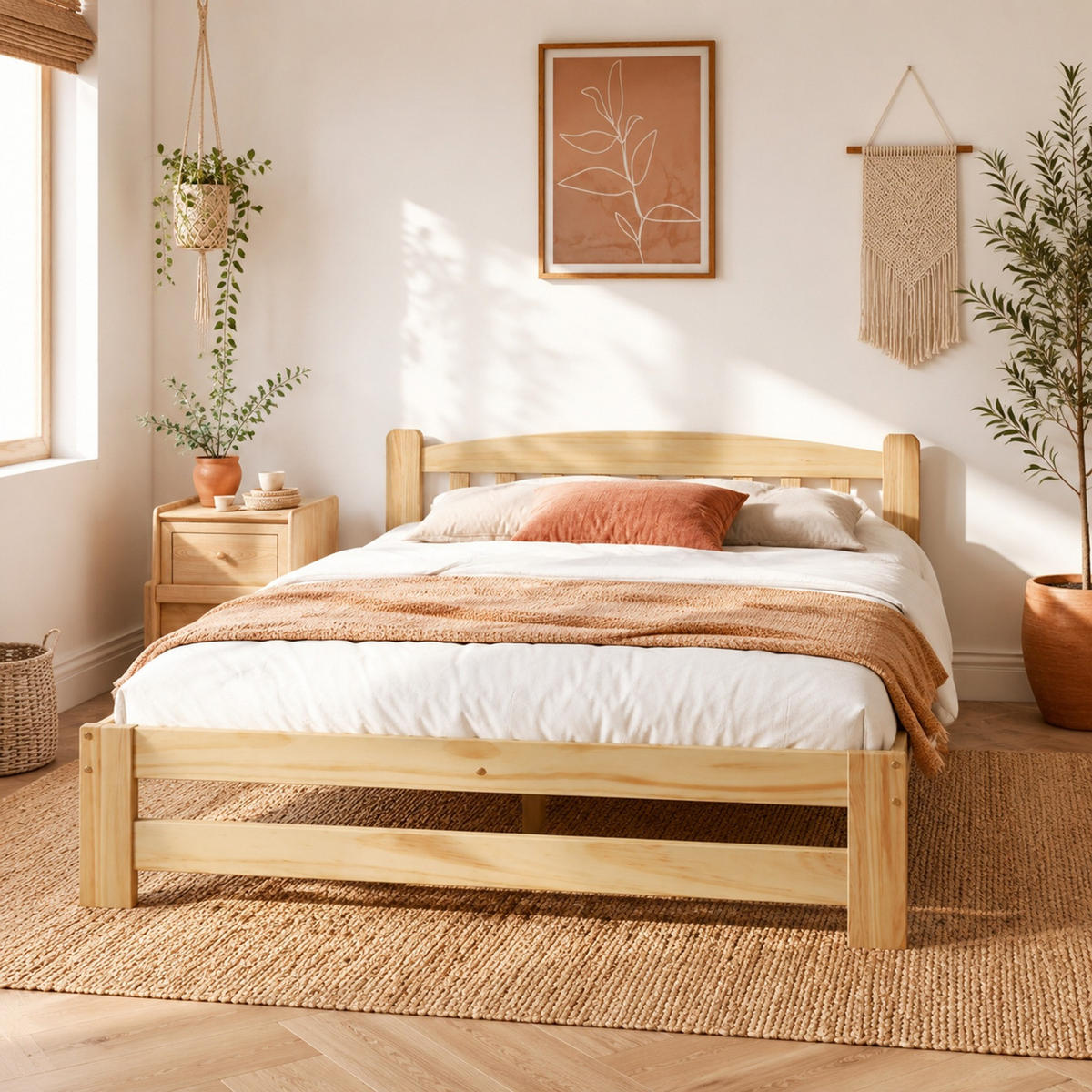 BETT 140/200 cm aus Massivholz Natur mit Kopfteil und Lattenrost - Naturfarben, Holz (140/200cm) - Flora Grace