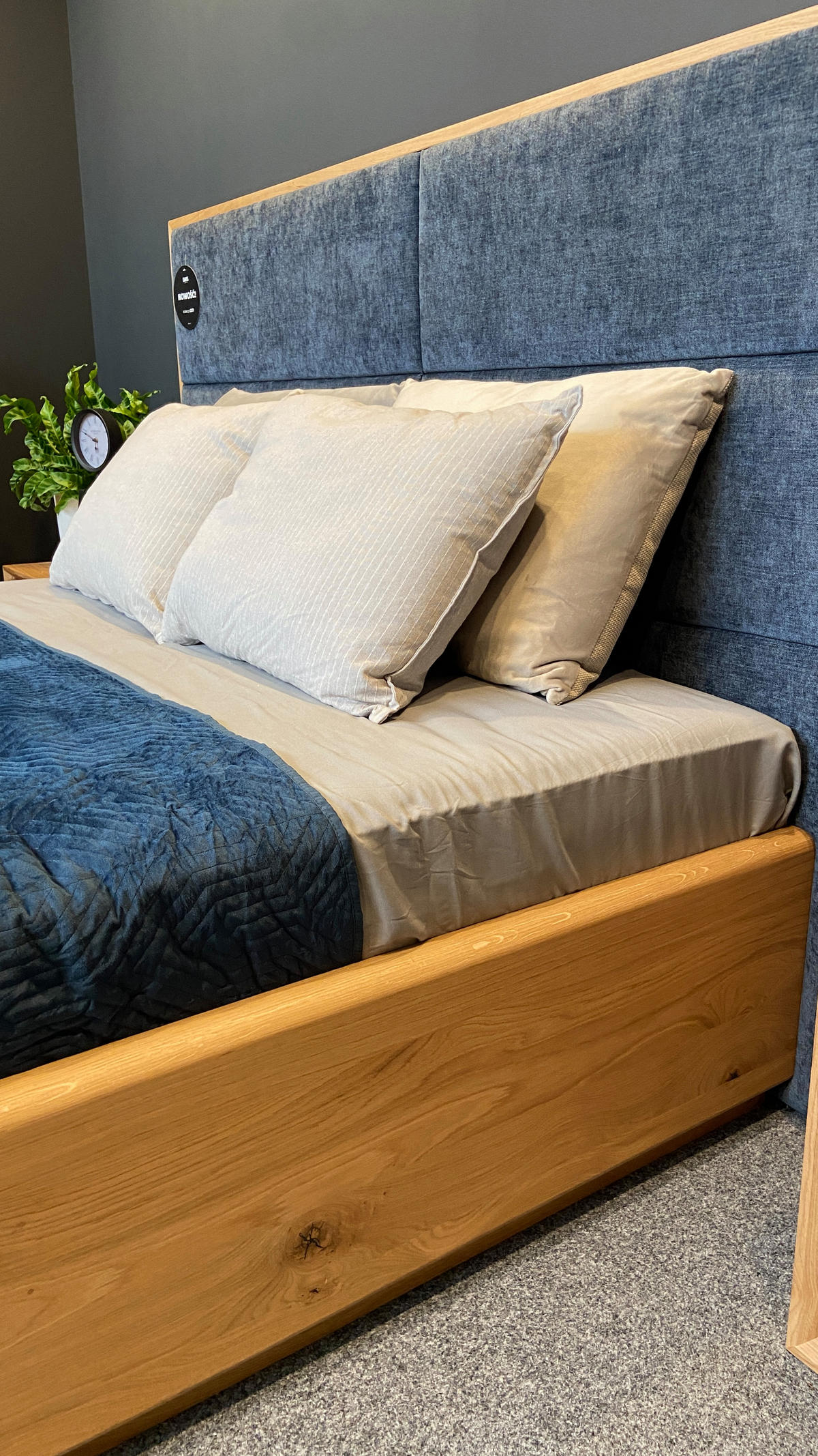 MASSIVHOLZBETT Dome aus Eiche mit Bettkasten 180x220 cm, Storm 77 (Blau) - Blau/Eichefarben, Holz (180/220cm) - Danzz