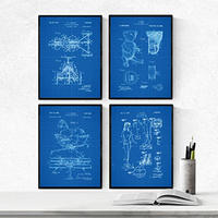 POSTER Set mit 4 Blau Kinderspielzeug Patent Stil von Puppen und Spielen A4 Schwarzer Rahmen - Schwarz, Papier (29.7/3cm) - Nacnic