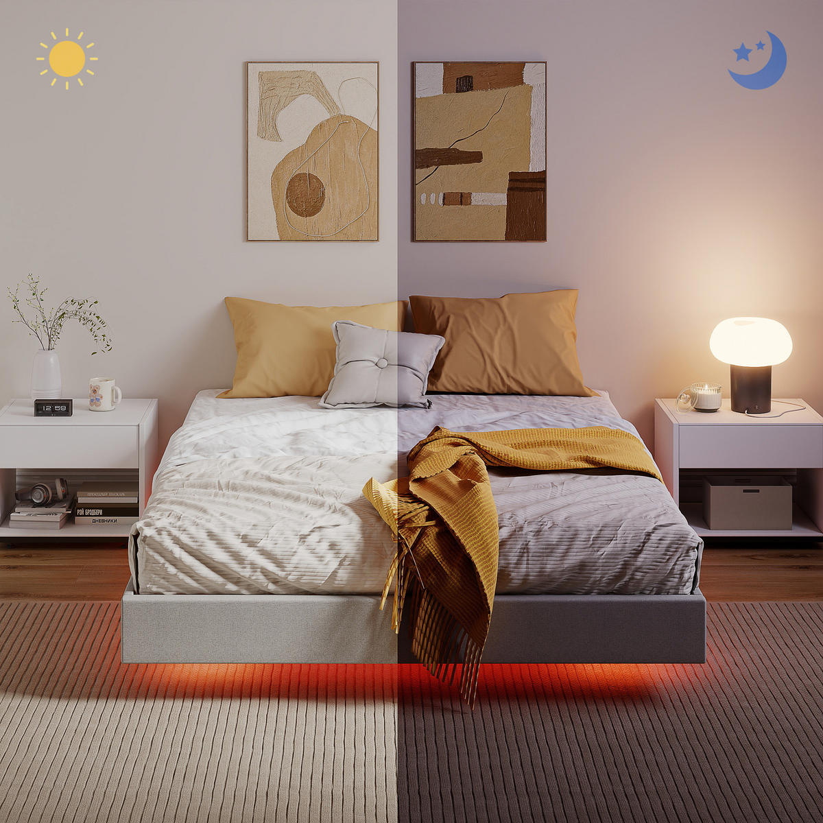 BETT 140x190 cm DE-14648 mit LED-Beleuchtung Beige - Beige, Textil (140/190cm) - ComfortXL